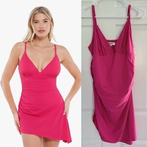 Popilush One-Piece Swimsuit XL Pink Ruched Shapewear Convertible Swim Dress